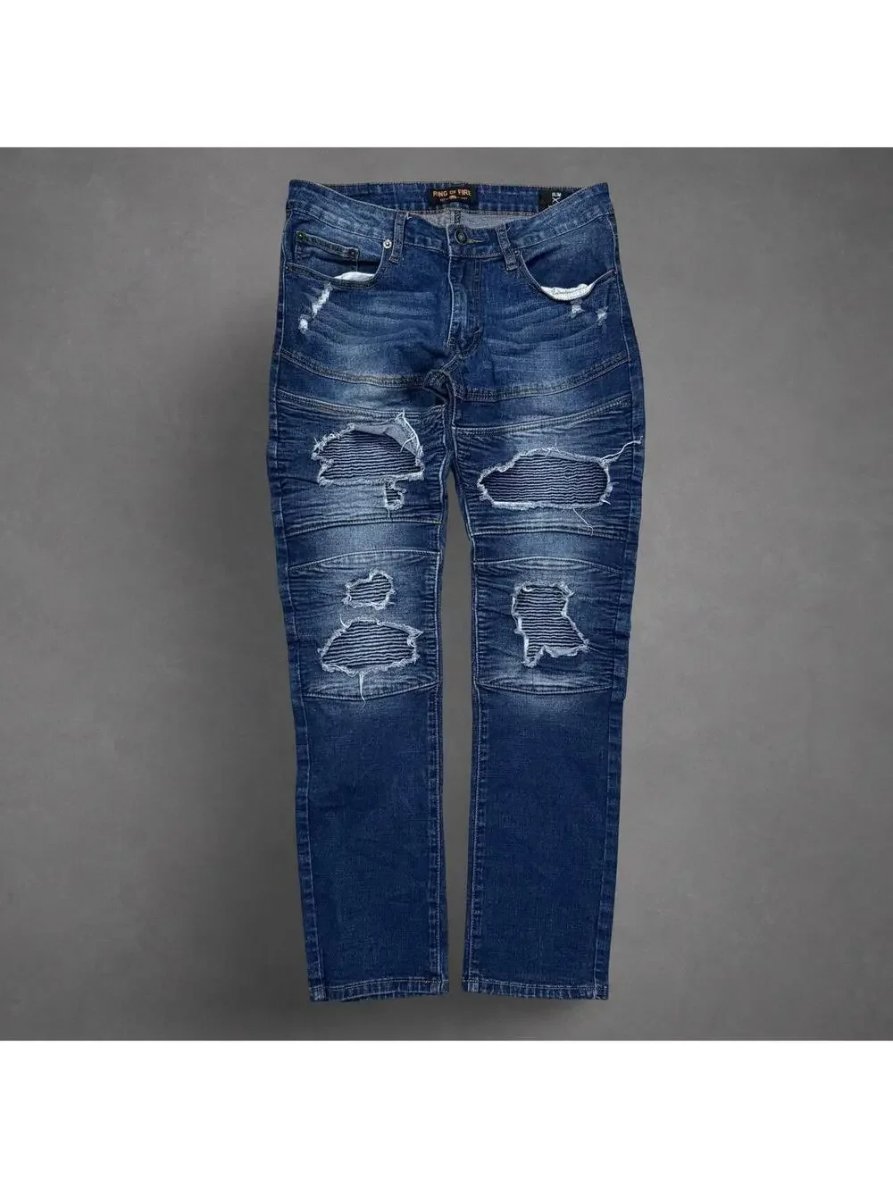 Ring of Fire Distressed Moto Biker Jeans Slim W32 L32
